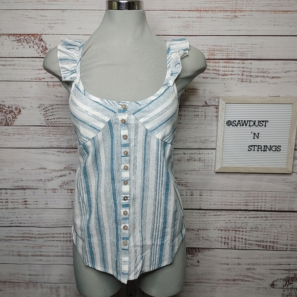 CHASER linen blend ruffle top size XS - Picture 2 of 12